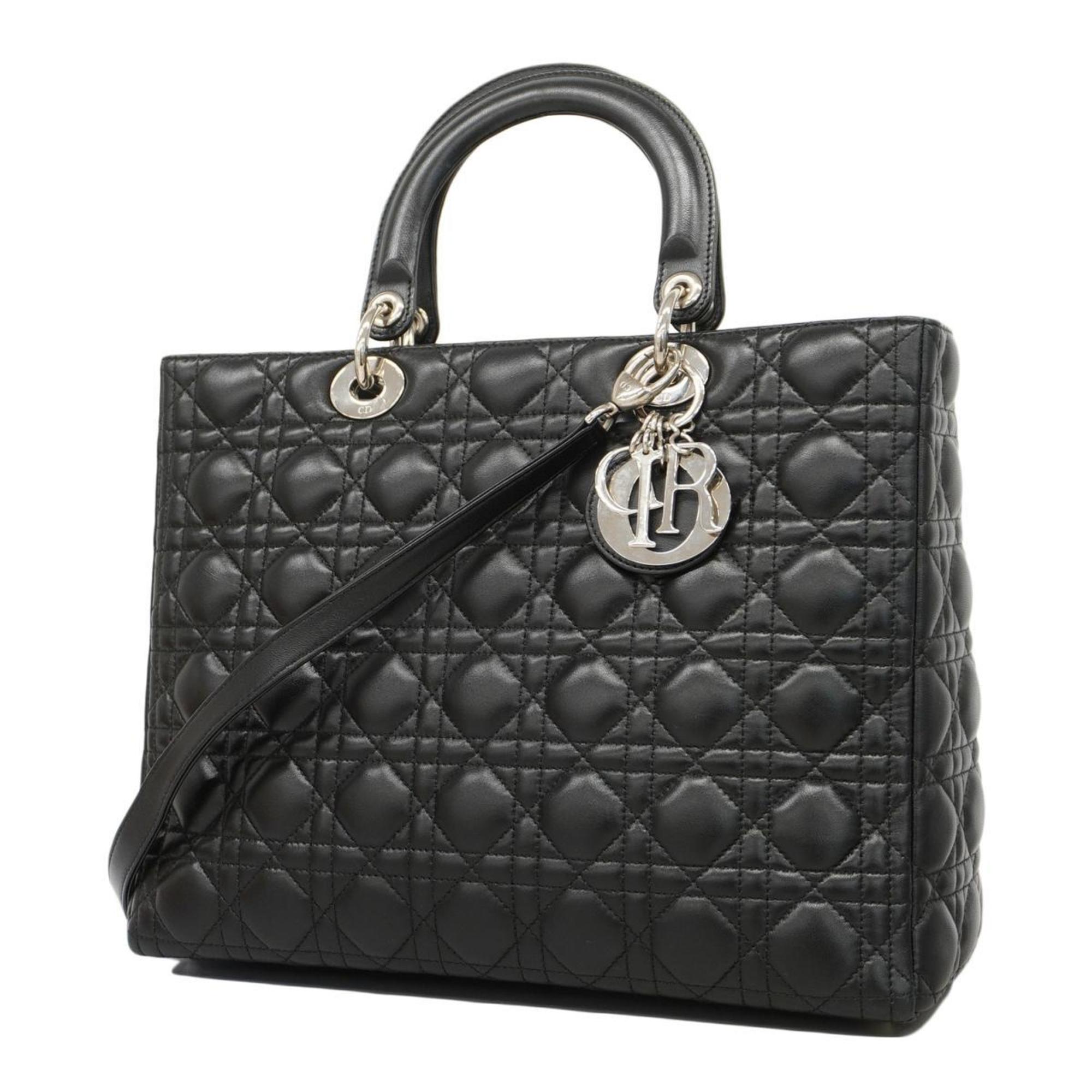 Christian Dior Handbag Cannage Lady Leather Black Women's