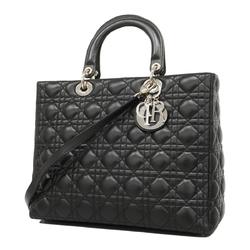 Christian Dior Handbag Cannage Lady Leather Black Women's