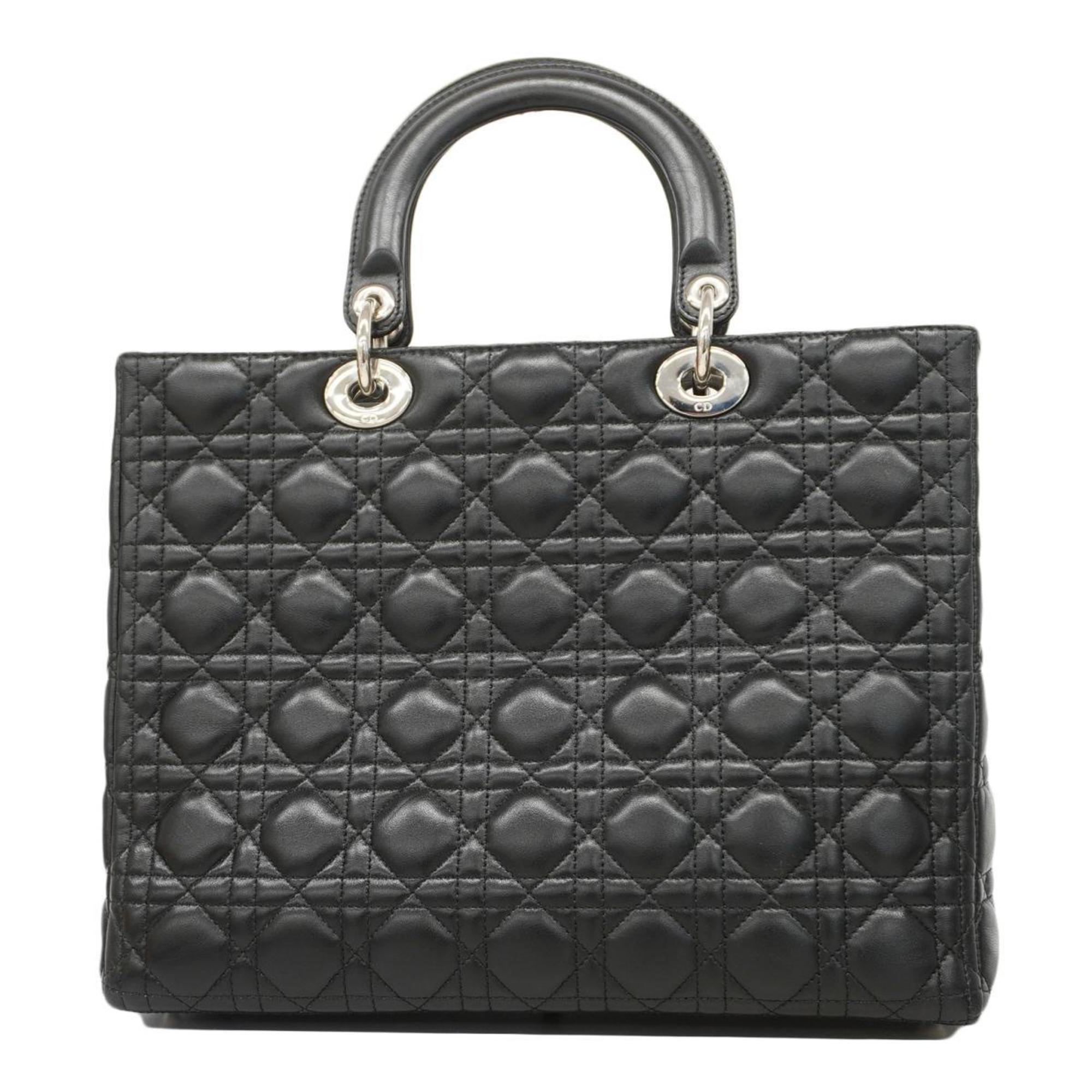 Christian Dior Handbag Cannage Lady Leather Black Women's