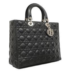 Christian Dior Handbag Cannage Lady Leather Black Women's