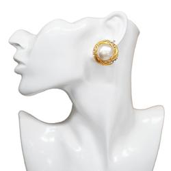 Chanel Earrings Circle Faux Pearl Rhinestone GP Plated Gold Women's