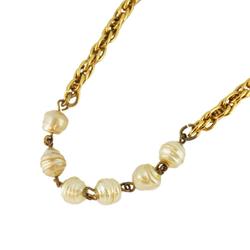 Chanel Necklace Coco Mark Fake Pearl GP Plated Gold Women's