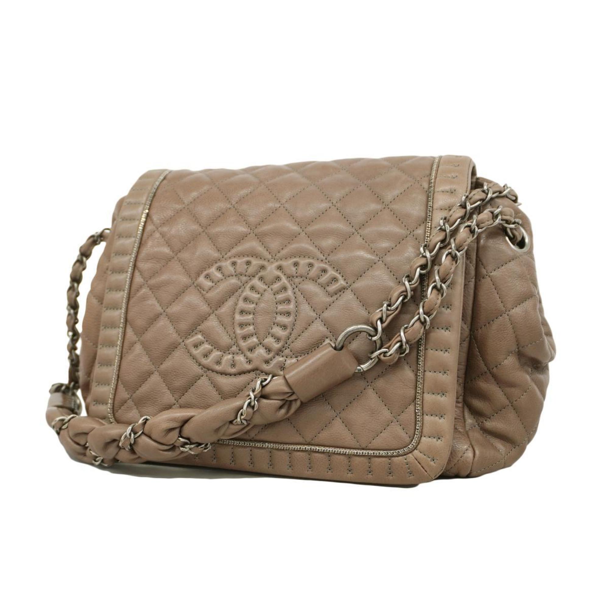 Chanel Shoulder Bag Matelasse Chain Leather Brown Women's