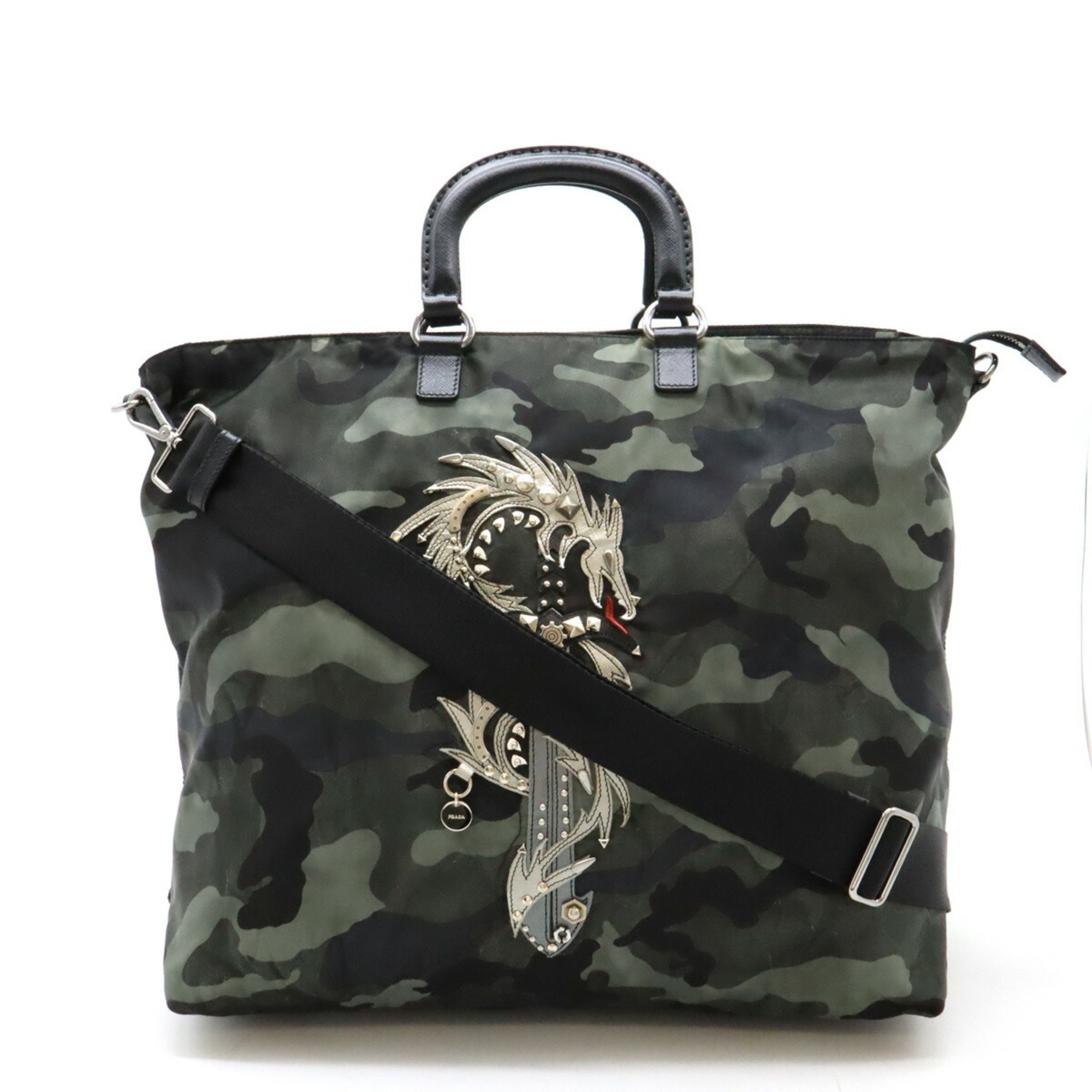 PRADA Prada Handbag Shoulder Bag Dragon Camouflage Nylon FUMO Green Purchased at a domestic boutique VA889S