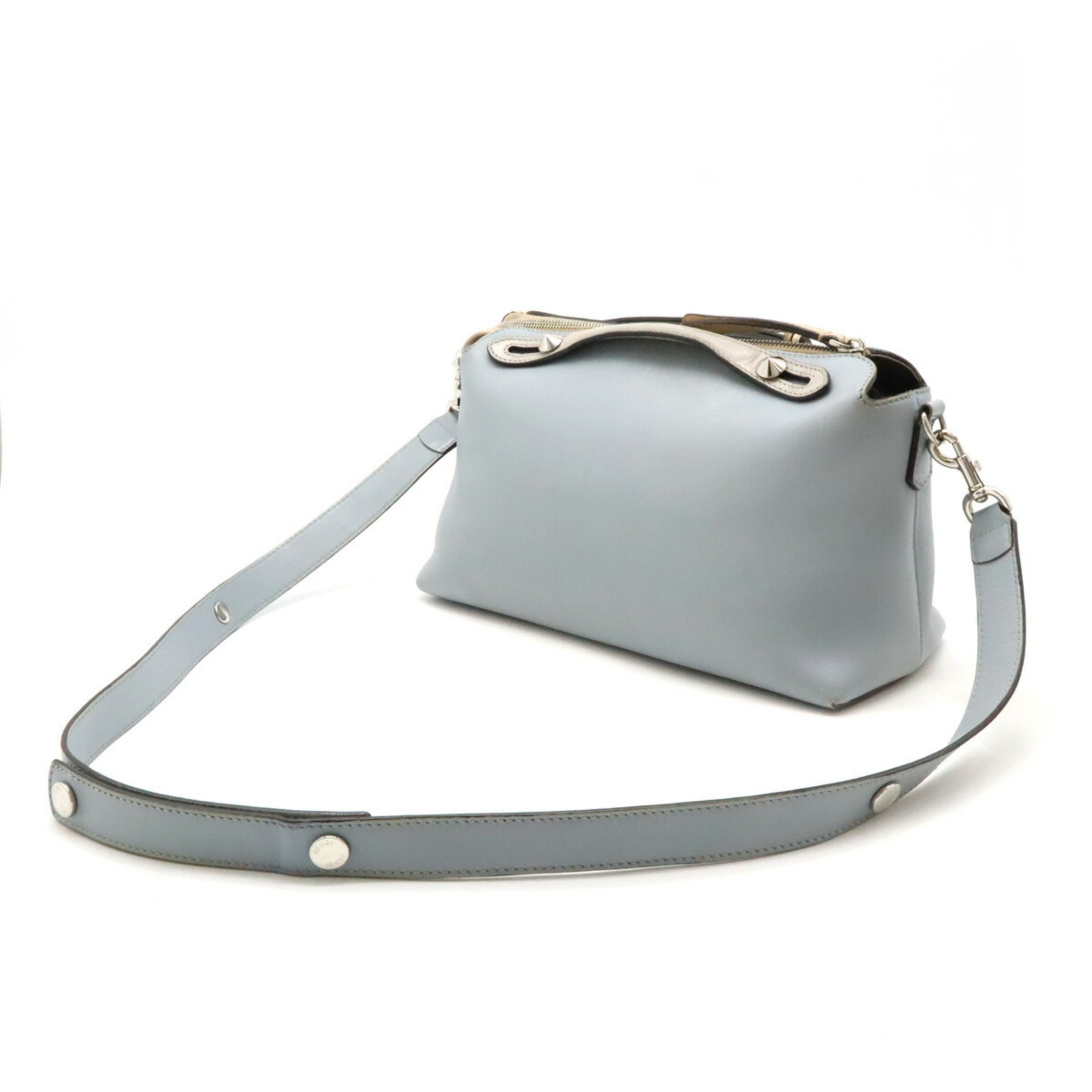 FENDI BY THE WAY Medium Handbag Shoulder Bag Leather Light Blue Gray Beige 8BL124 ()