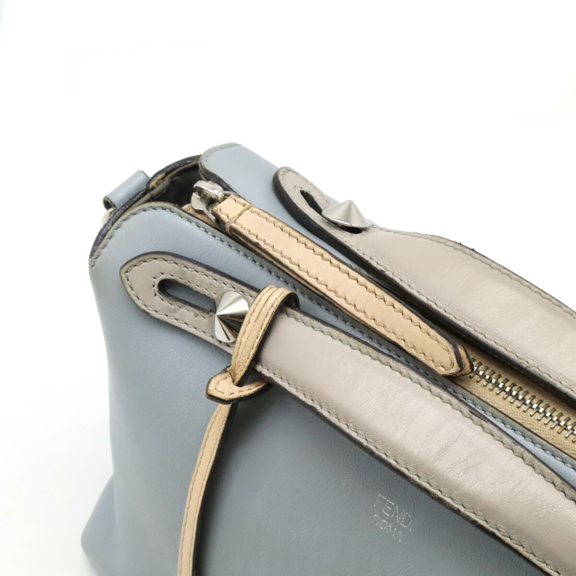 FENDI BY THE WAY Medium Handbag Shoulder Bag Leather Light Blue Gray Beige 8BL124 ()