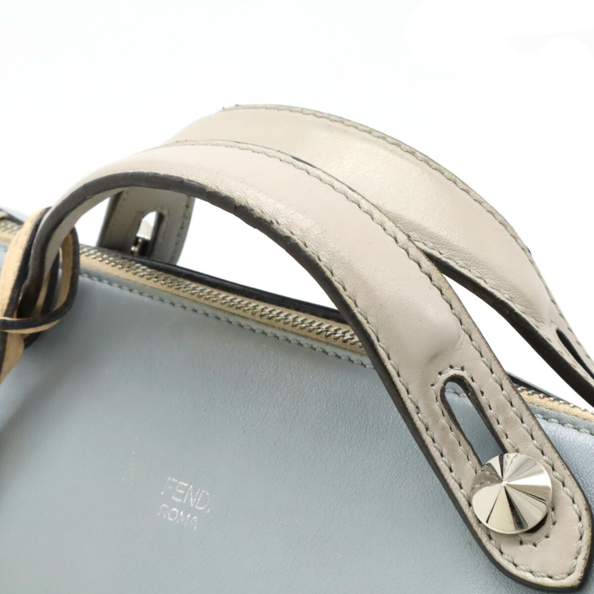 FENDI BY THE WAY Medium Handbag Shoulder Bag Leather Light Blue Gray Beige 8BL124 ()