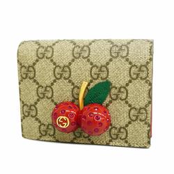 Gucci Wallet GG Supreme Cherry 476050 Leather Brown Red Women's