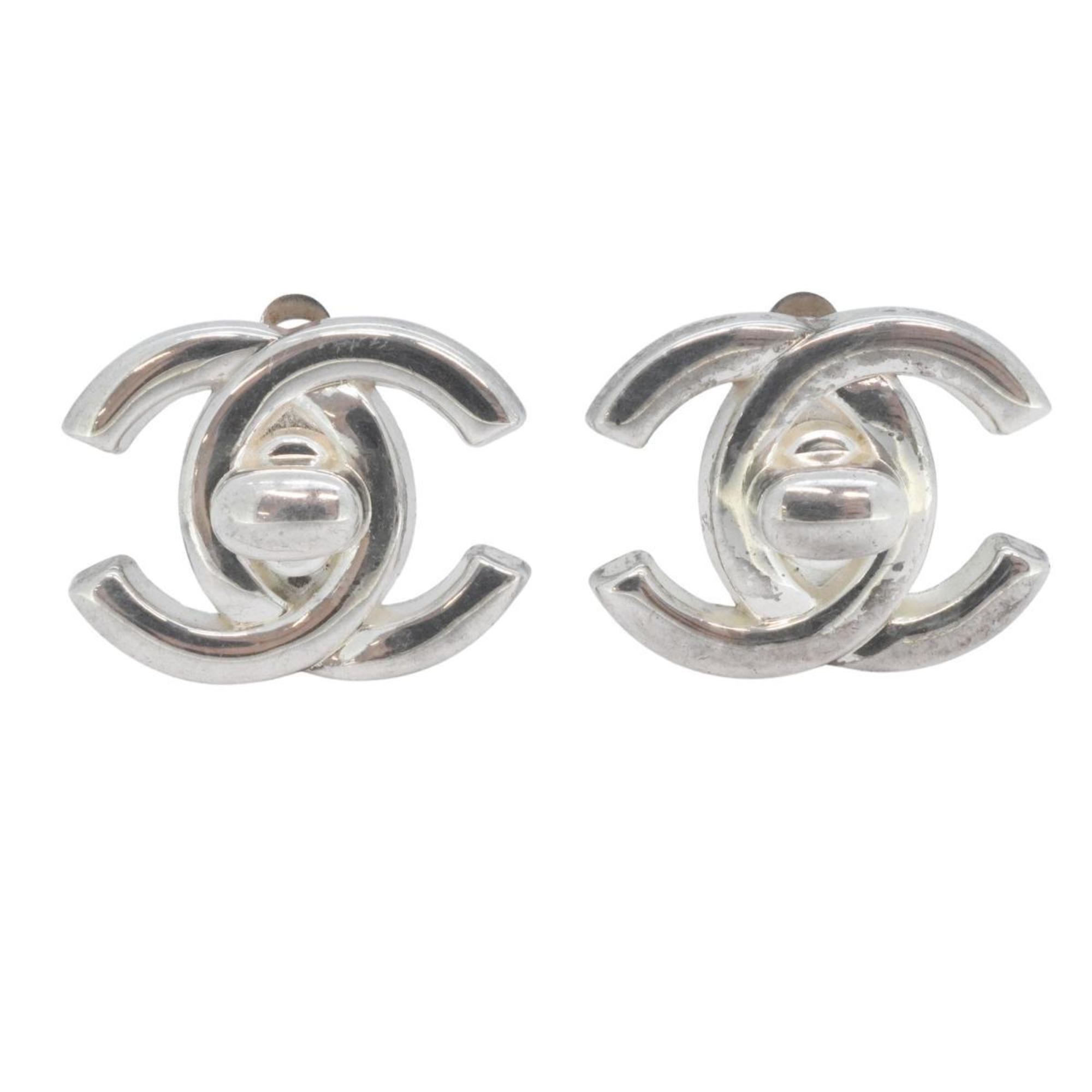 Chanel earrings turn lock metal silver 97P for women