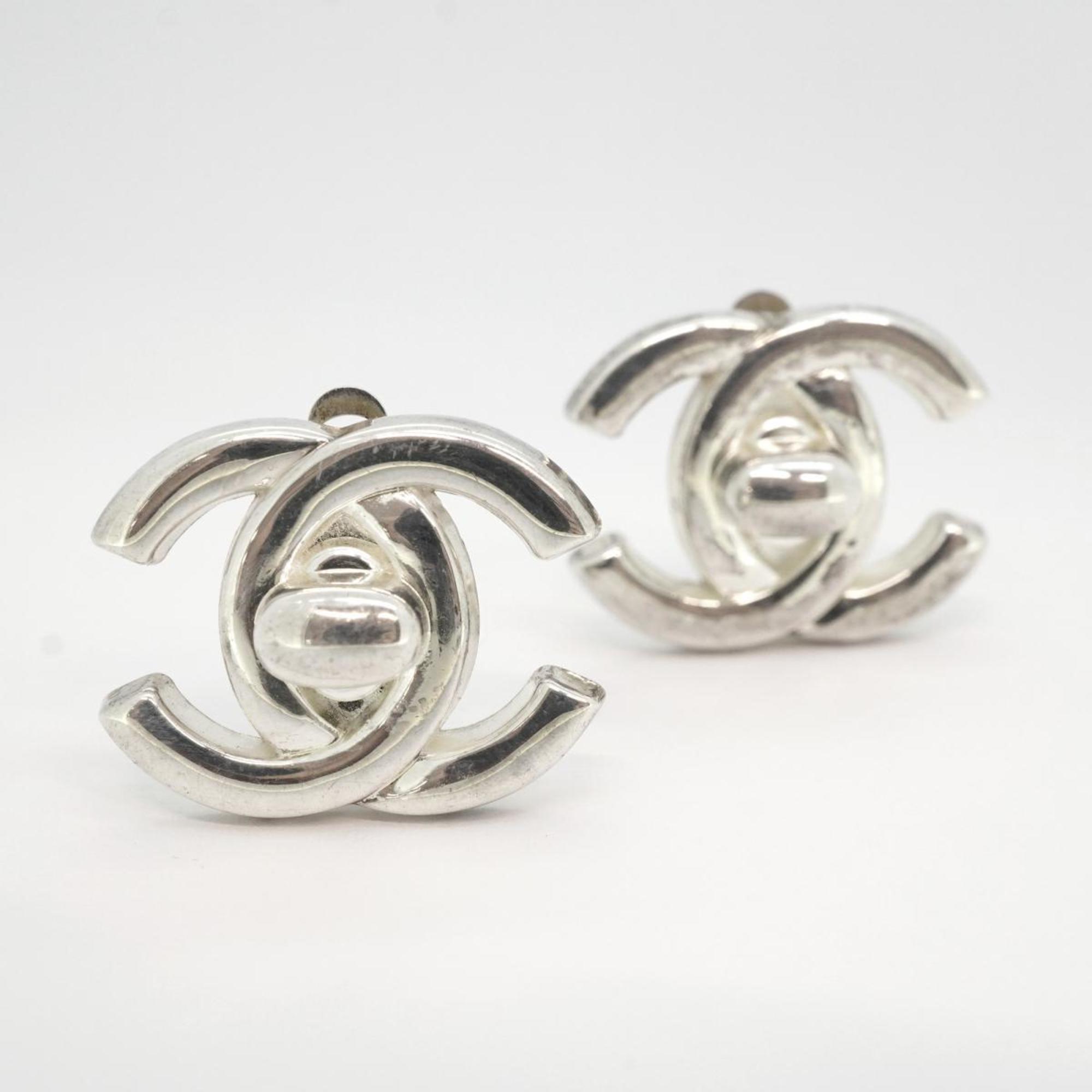 Chanel earrings turn lock metal silver 97P for women