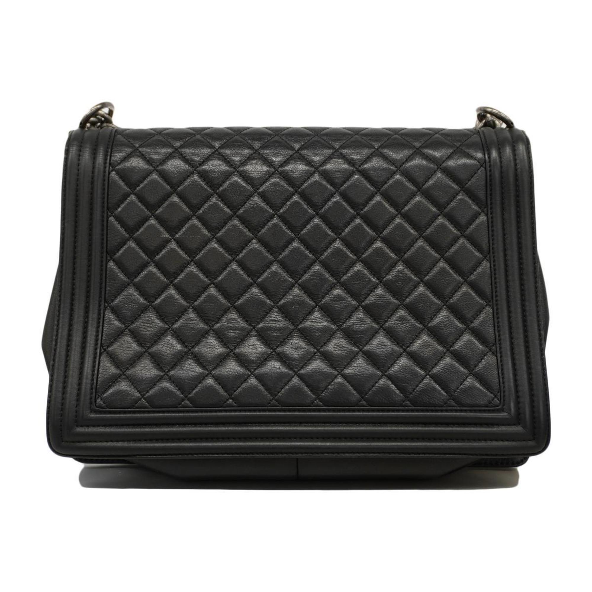 Chanel Shoulder Bag Boy Chain Leather Black Women's