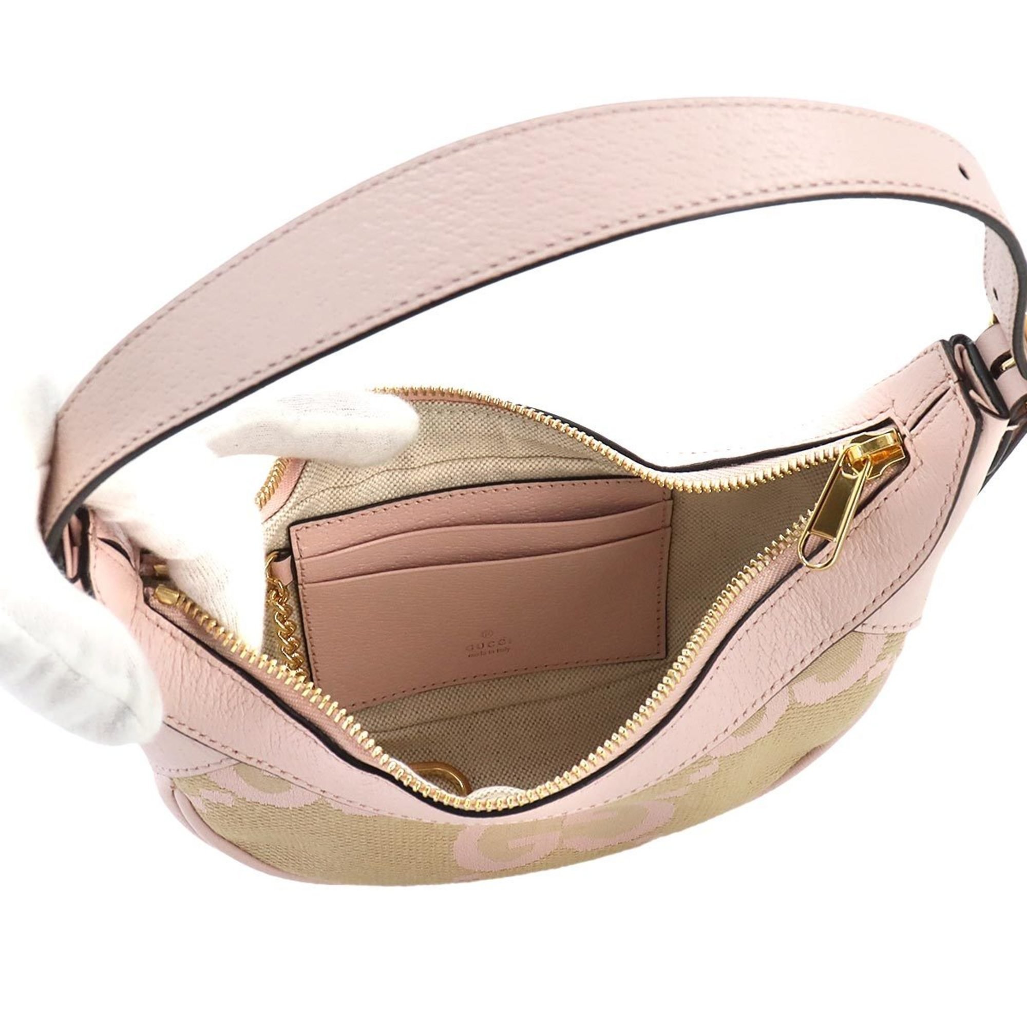 GUCCI Ophidia GG Bag Hand Jumbo Canvas Leather Pink Beige 658551 Gold Hardware