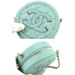 CHANEL CC Filigree Chain Shoulder Bag Caviar Skin Light Green AP0365