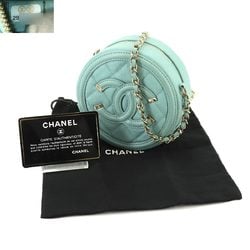 CHANEL CC Filigree Chain Shoulder Bag Caviar Skin Light Green AP0365