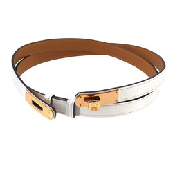 Hermes Kelly Belt Epson New White B Stamp Pink Gold Hardware