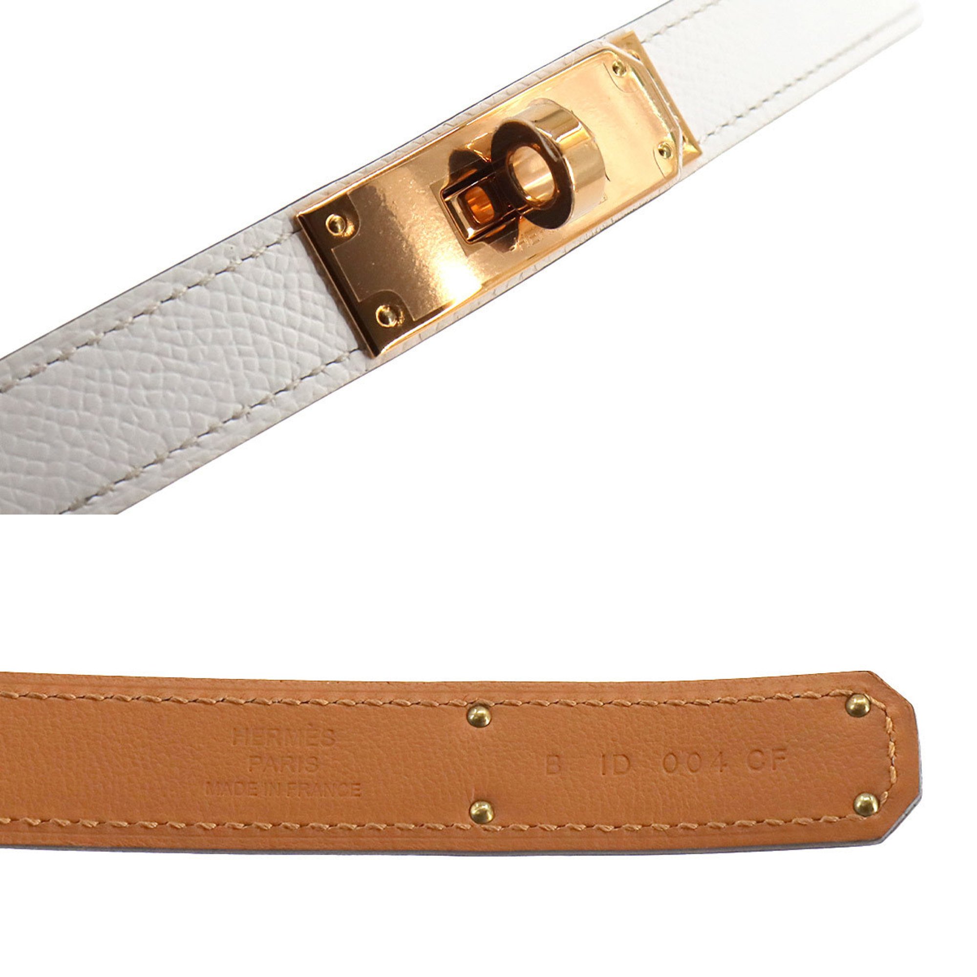 Hermes Kelly Belt Epson New White B Stamp Pink Gold Hardware