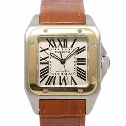 Cartier Santos 100 LM Combi W20072X7 Men's Watch Silver K18YG Yellow Gold Automatic Self-Winding