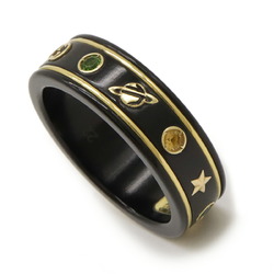 GUCCI Icon Gemstone Ring, Black Synthetic Corundum, Rhinestone, K18YG Yellow Gold, #22, Size 21, 527095