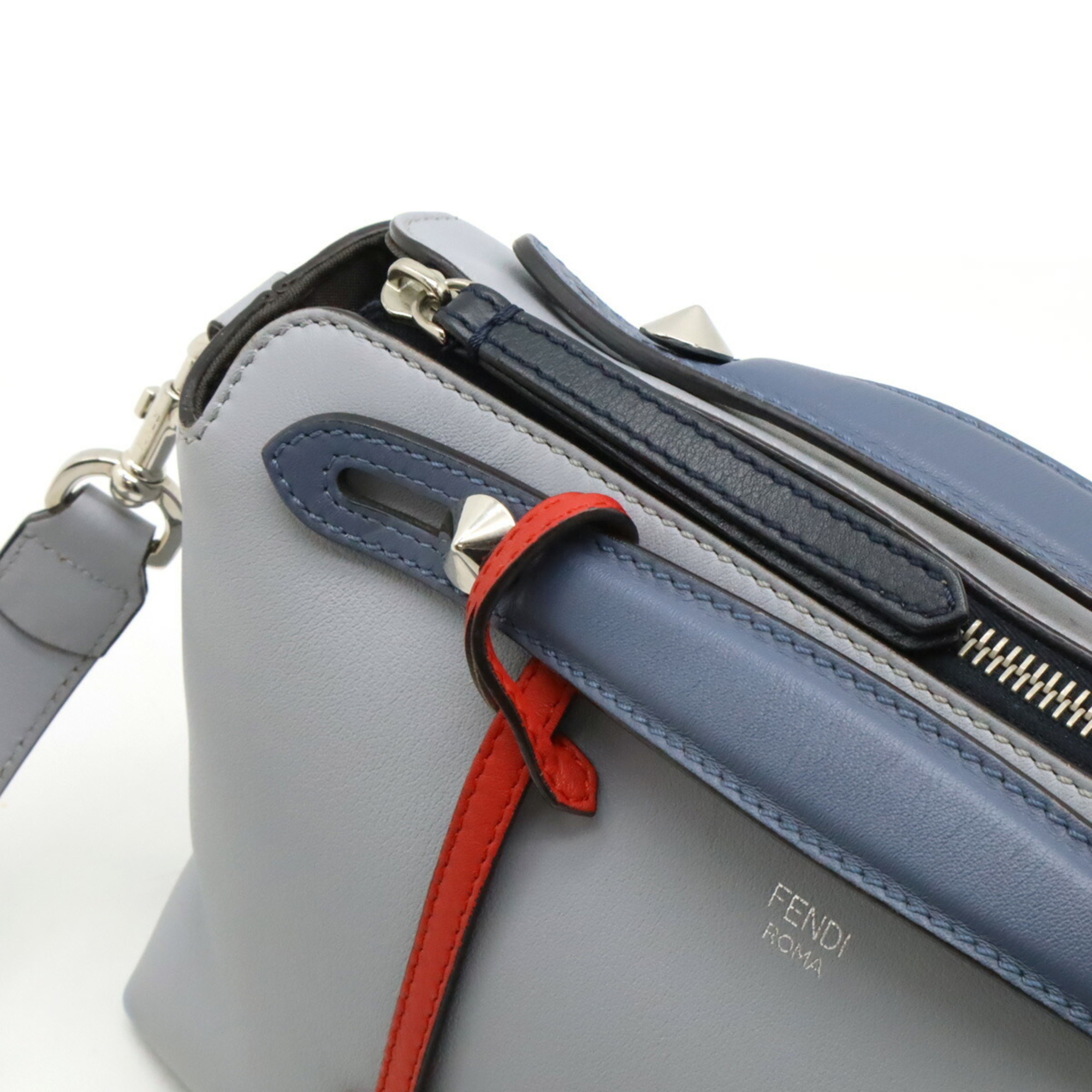 FENDI BY THE WAY Medium Handbag Shoulder Bag Leather Light Blue Gray Navy 8BL124 ()