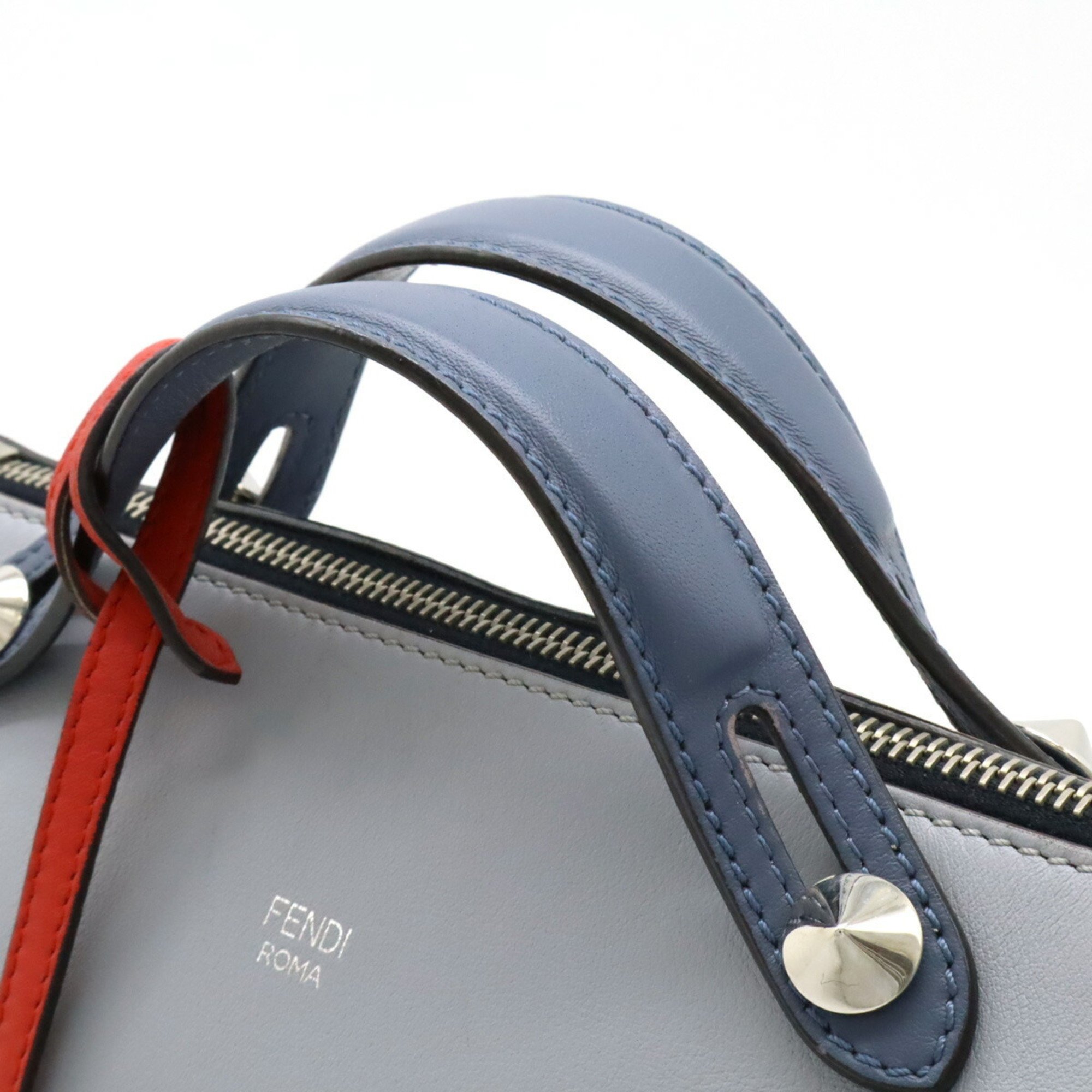 FENDI BY THE WAY Medium Handbag Shoulder Bag Leather Light Blue Gray Navy 8BL124 ()