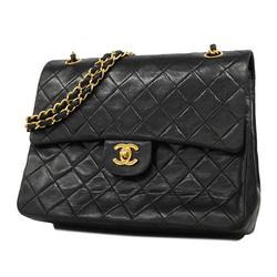 Chanel Shoulder Bag Matelasse W Flap Chain Lambskin Black Women's