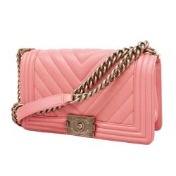 Chanel Shoulder Bag Boy V Stitch Chain Lambskin Pink Women's