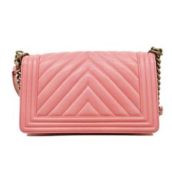 Chanel Shoulder Bag Boy V Stitch Chain Lambskin Pink Women's