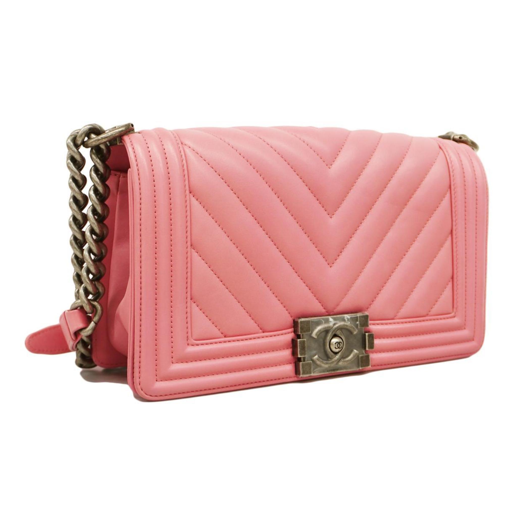 Chanel Shoulder Bag Boy V Stitch Chain Lambskin Pink Women's