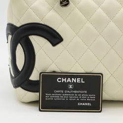 CHANEL Cambon Line Bag Bowling Shoulder Leather White Black A25171