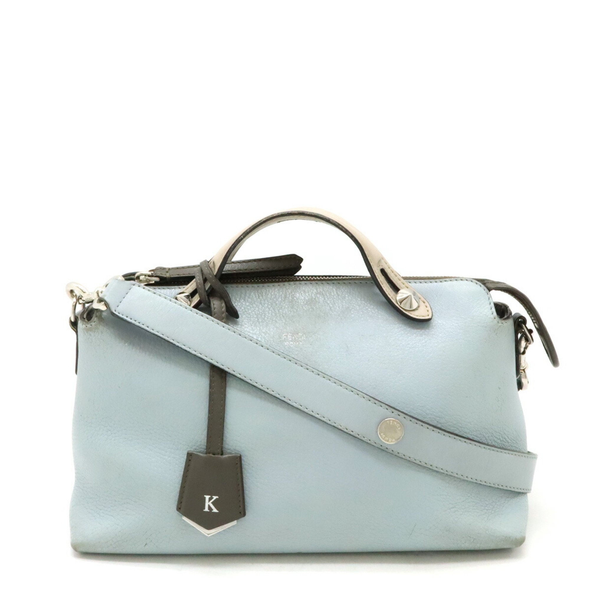 FENDI BY THE WAY Medium Handbag Shoulder Bag Leather Light Blue Charcoal Gray 8BL124 ()