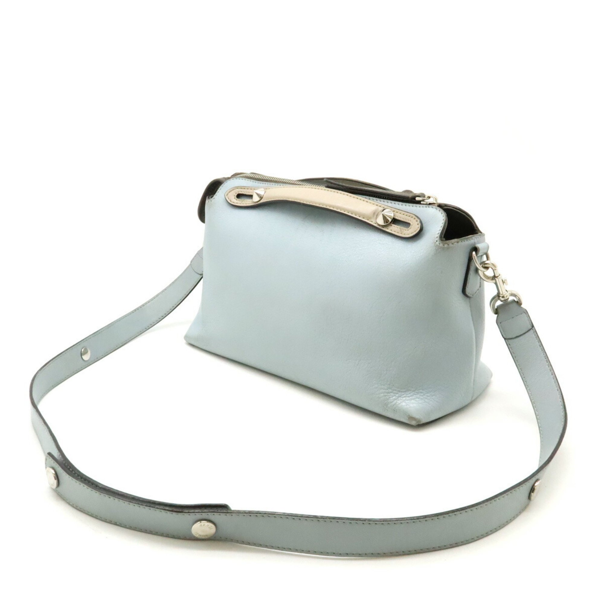 FENDI BY THE WAY Medium Handbag Shoulder Bag Leather Light Blue Charcoal Gray 8BL124 ()