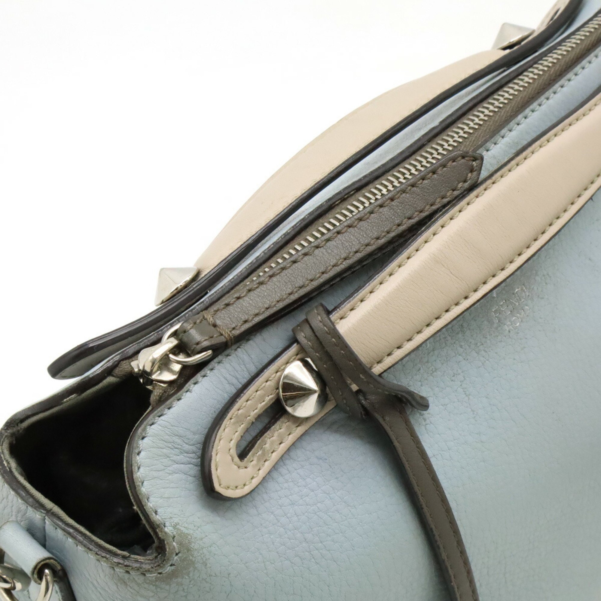 FENDI BY THE WAY Medium Handbag Shoulder Bag Leather Light Blue Charcoal Gray 8BL124 ()