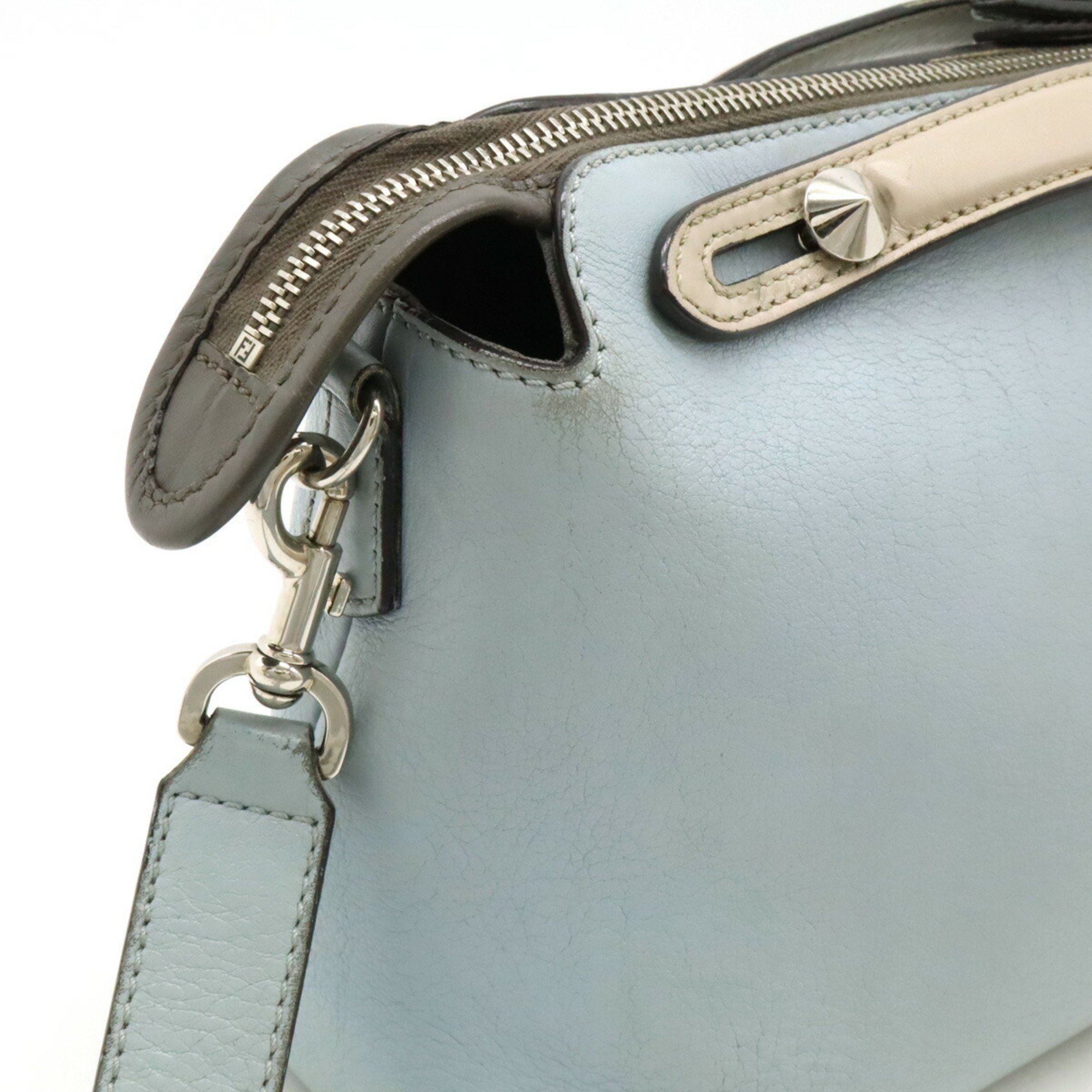 FENDI BY THE WAY Medium Handbag Shoulder Bag Leather Light Blue Charcoal Gray 8BL124 ()