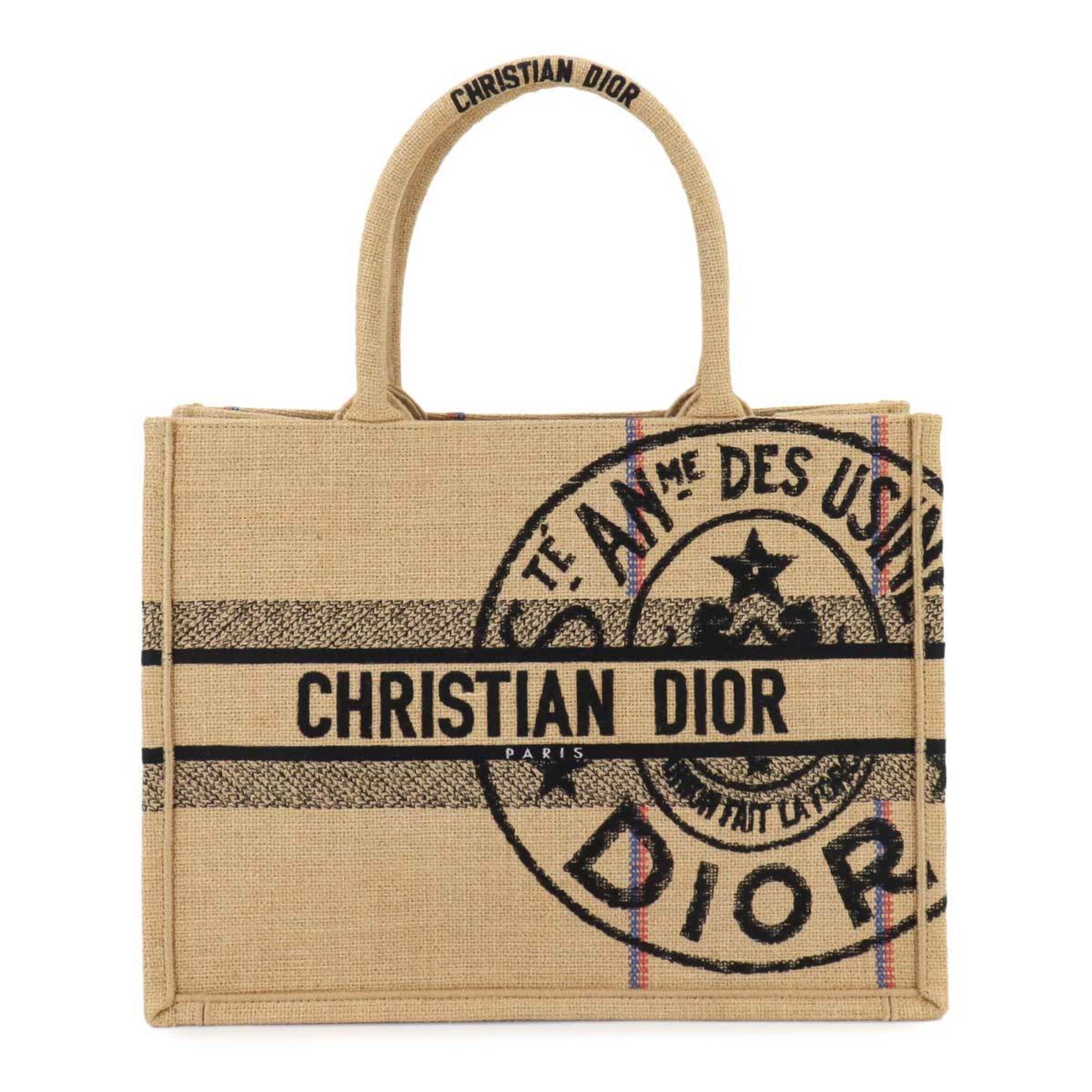 Christian Dior Union Motif Book Tote Medium Bag Jute Canvas Beige M1296ZRUW