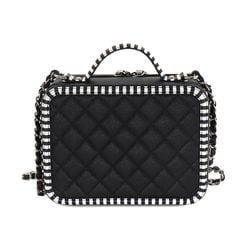 CHANEL CC Filigree 2way Vanity Shoulder Bag Caviar Skin Black White A93343