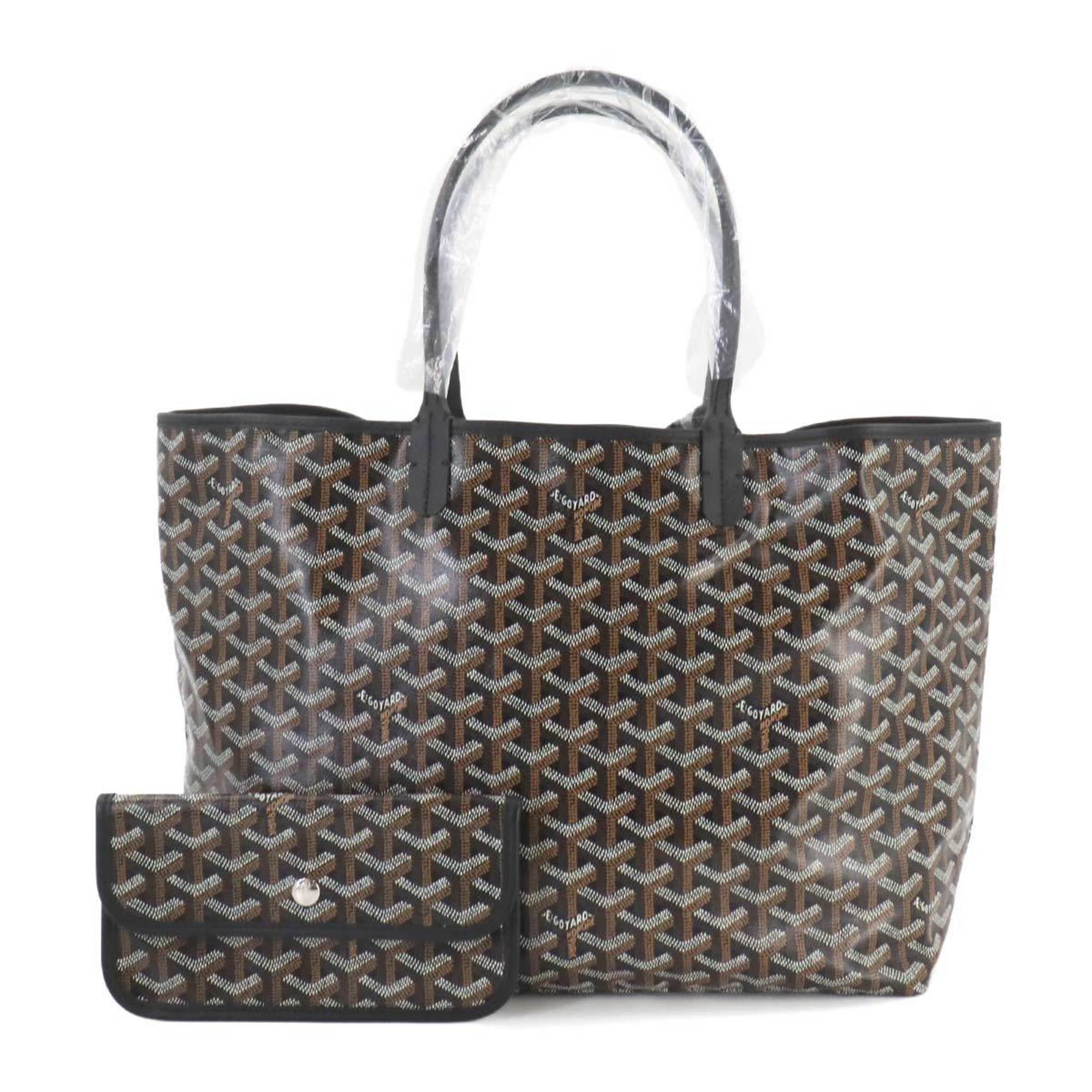 GOYARD Saint Louis PM PVC Leather Herringbone Black Silver Hardware