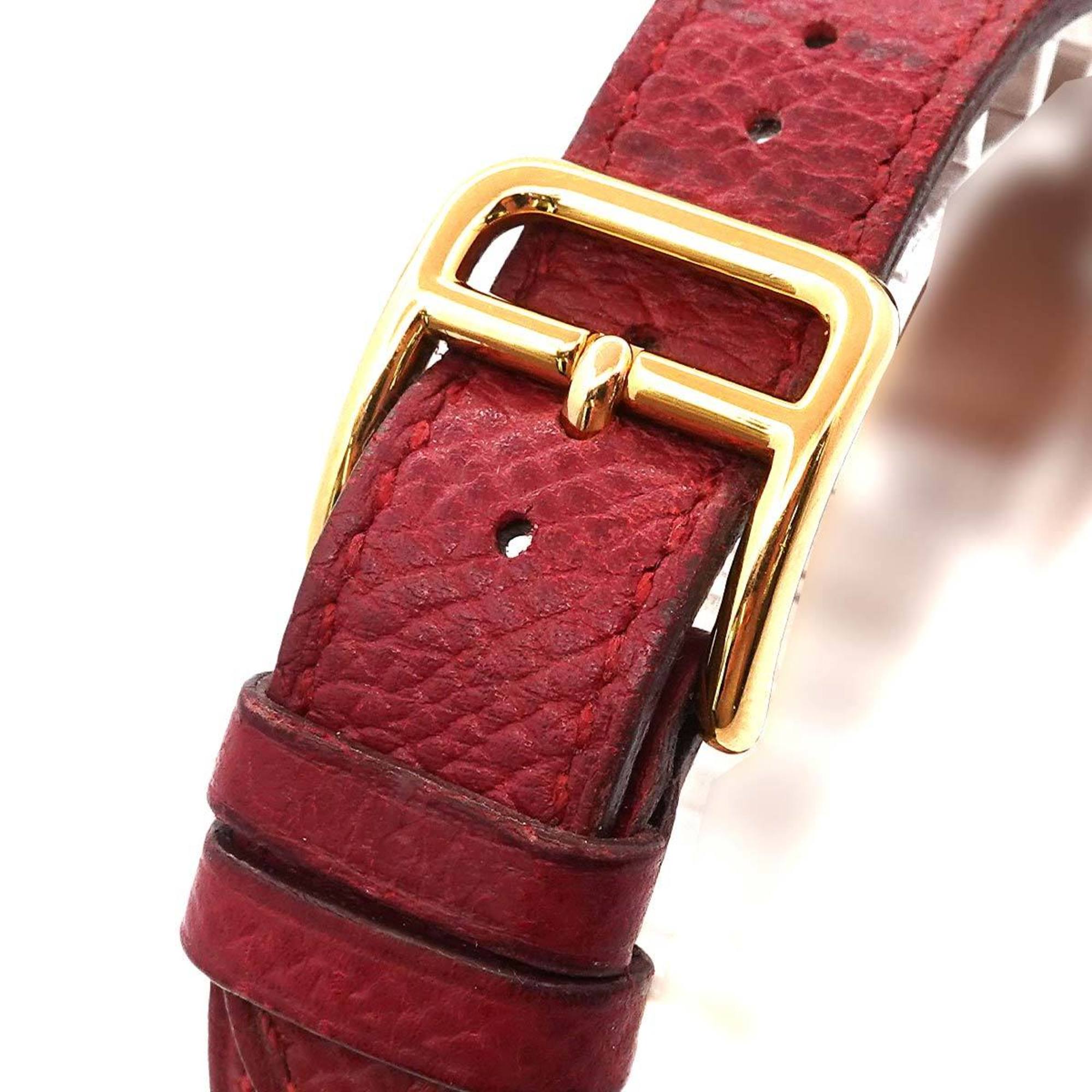 Hermes Medor Ladies Watch Pyramid Gold Studs White Red Leather Quartz