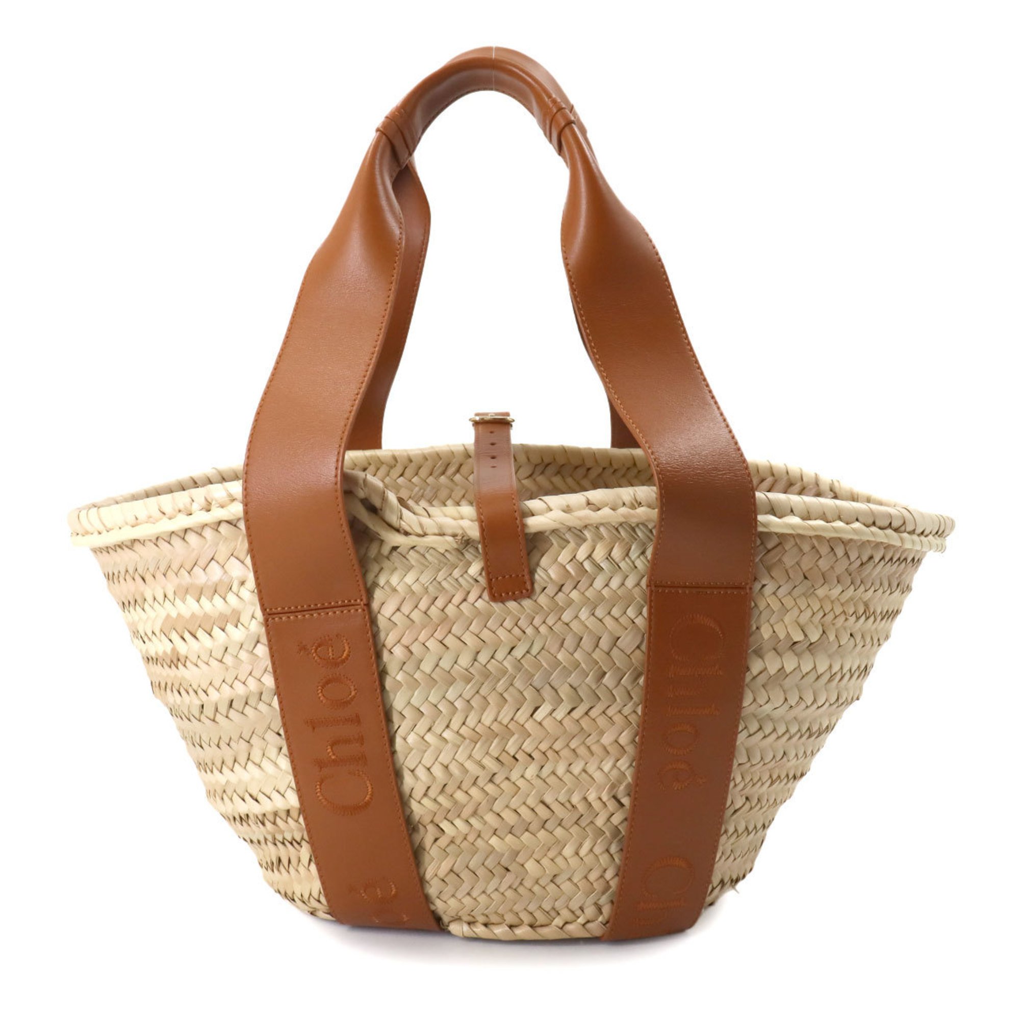 Chloé Chloe Sense Medium Basket Hand Bag Raffia Leather Caramel Gold Hardware Sence