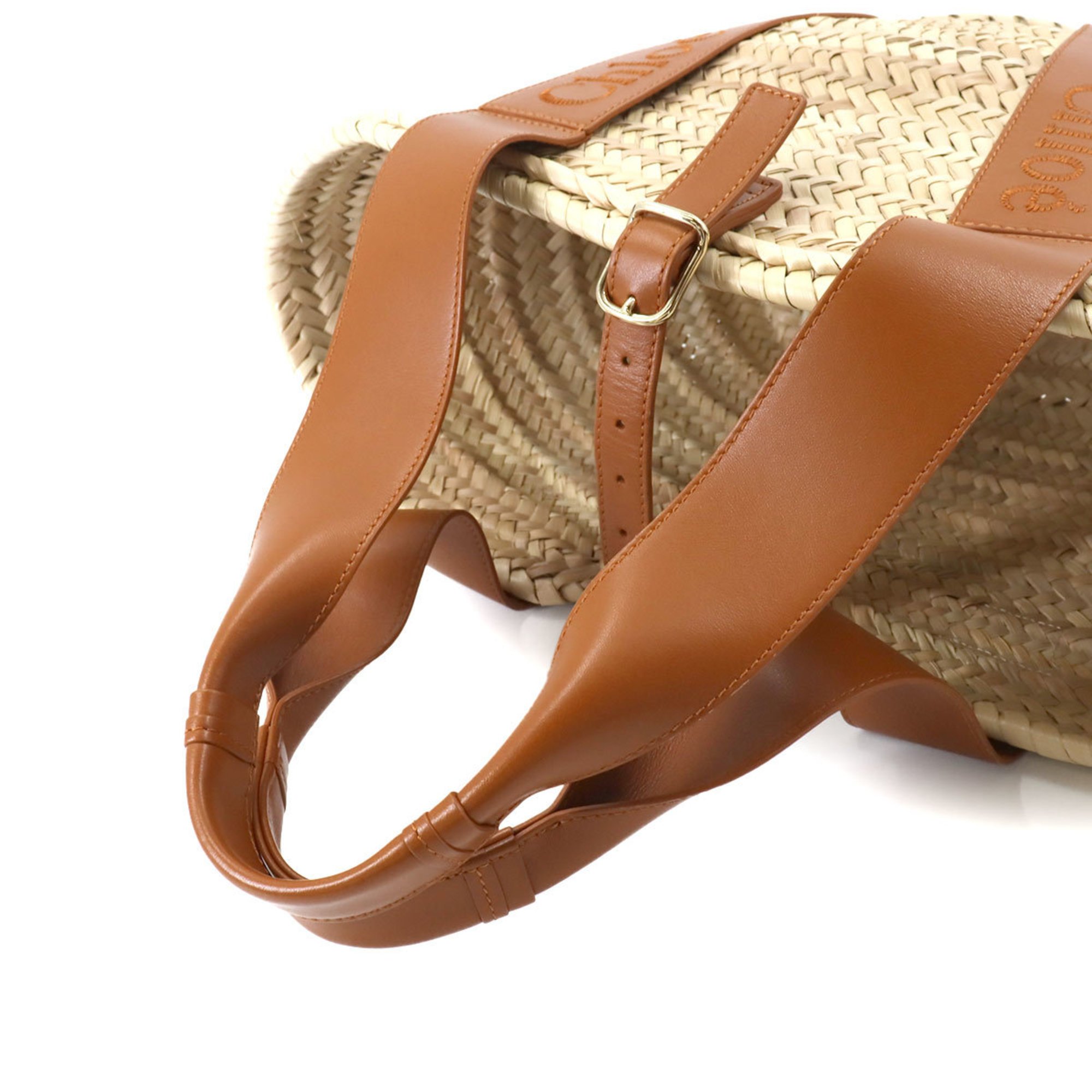 Chloé Chloe Sense Medium Basket Hand Bag Raffia Leather Caramel Gold Hardware Sence