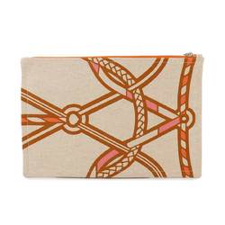 Hermes HERMES Trace Marine Yachting GM Pouch Canvas Beige Orange Brown