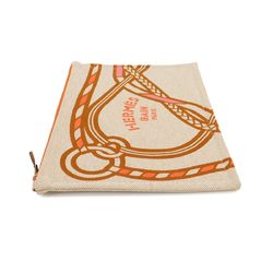 Hermes HERMES Trace Marine Yachting GM Pouch Canvas Beige Orange Brown