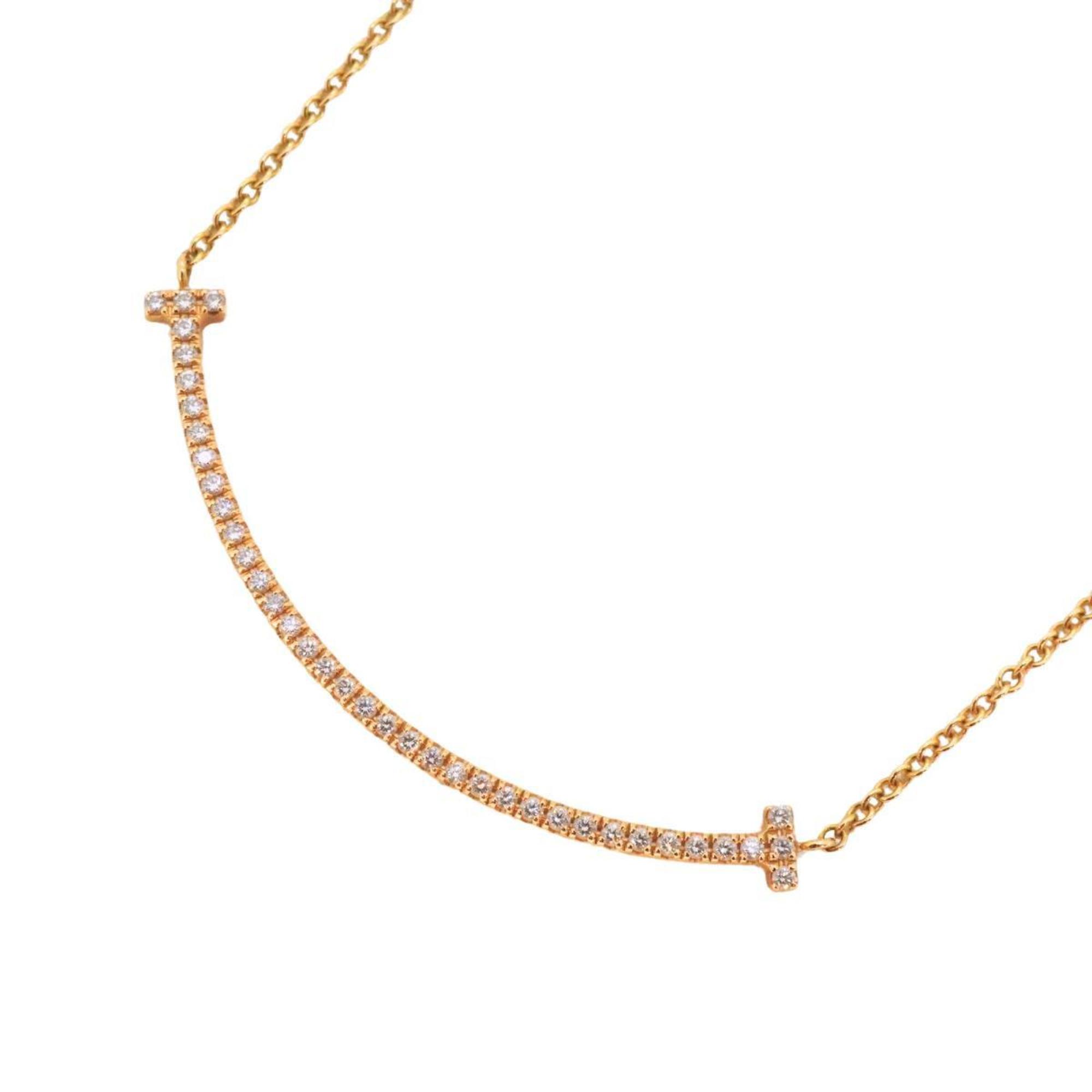 Tiffany Necklace T Smile Small Diamond K18PG Pink Gold Women's