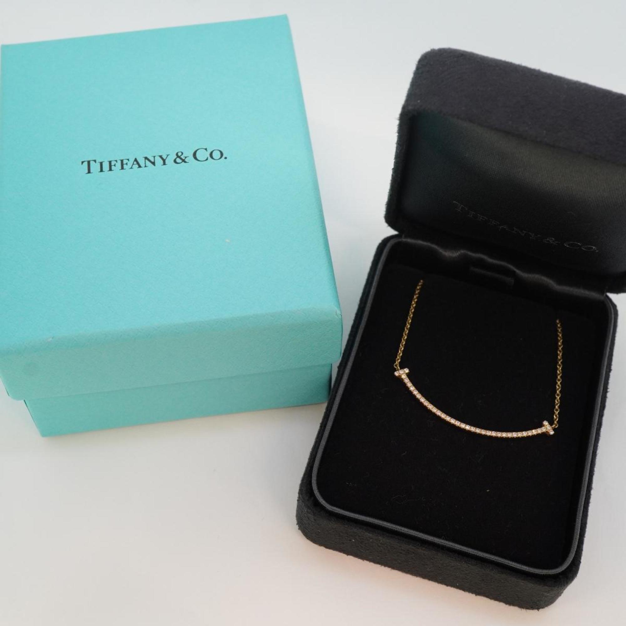 Tiffany Necklace T Smile Small Diamond K18PG Pink Gold Women's