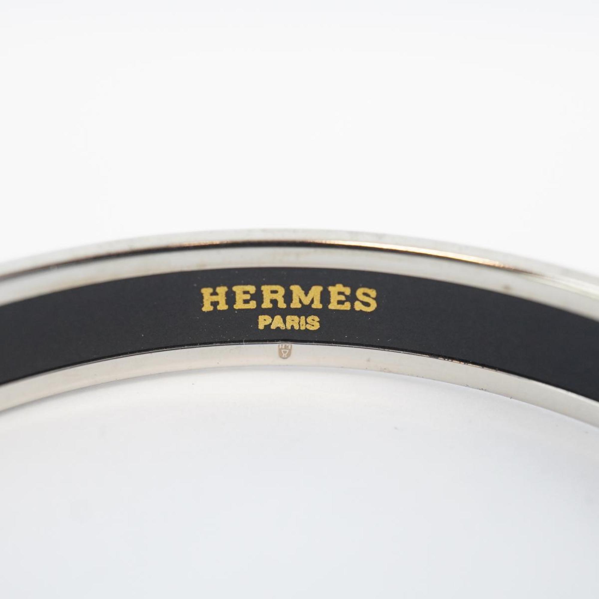 Hermes Bangle, Enamel PM, Metal, Cloisonne, Silver, Black, Women's