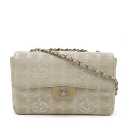 CHANEL New Travel Line Shoulder Bag Chain Nylon Jacquard Leather Beige A15285