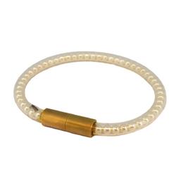 Chanel Bracelet Faux Pearl GP Plated Vinyl Gold Women's