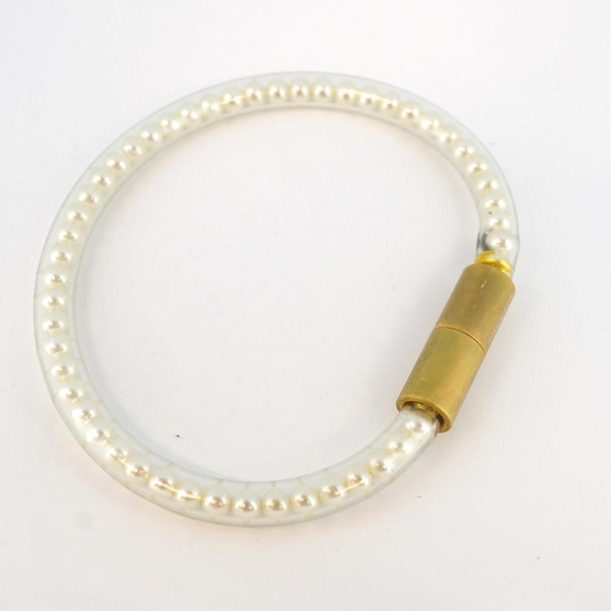 Chanel Bracelet Faux Pearl GP Plated Vinyl Gold Women's