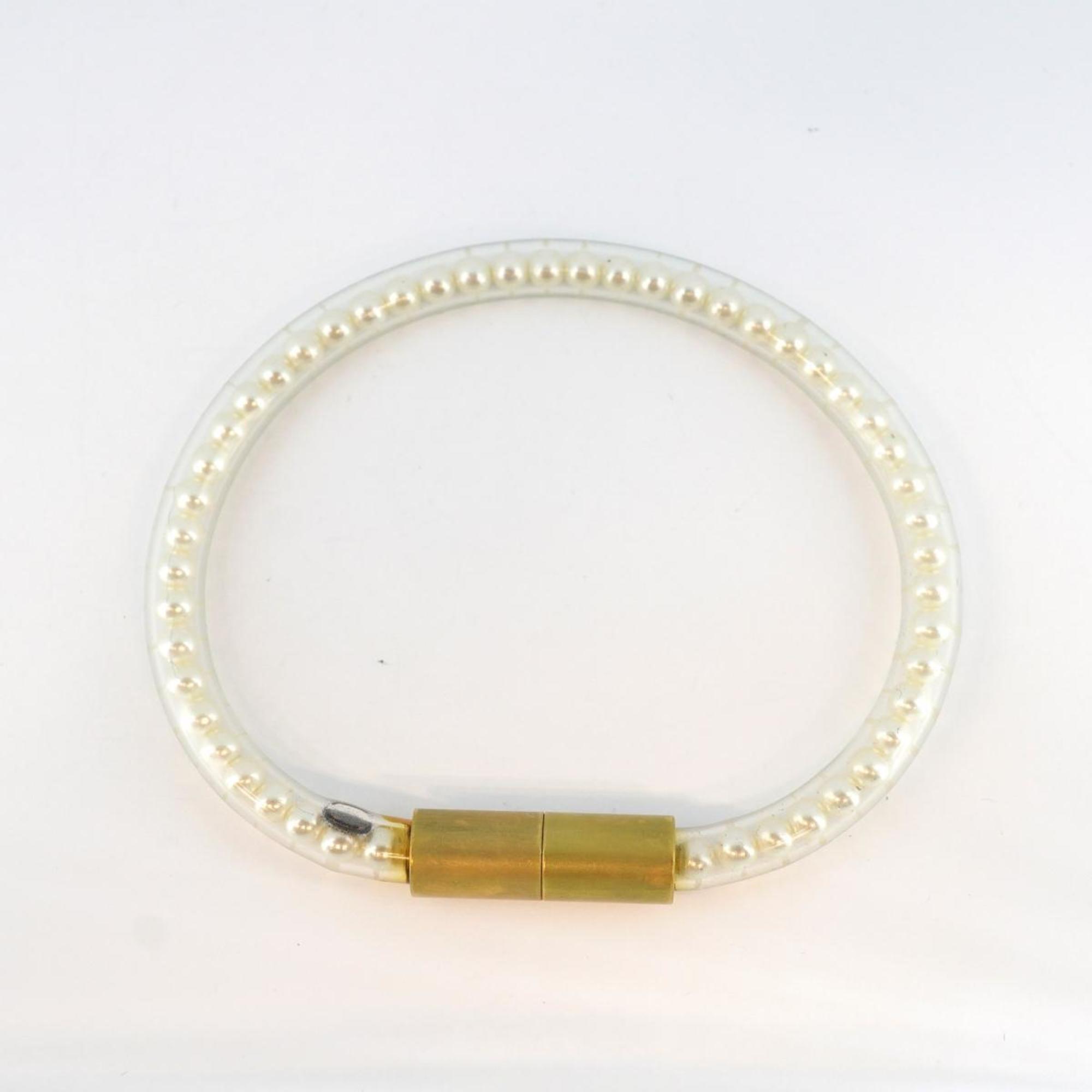 Chanel Bracelet Faux Pearl GP Plated Vinyl Gold Women's