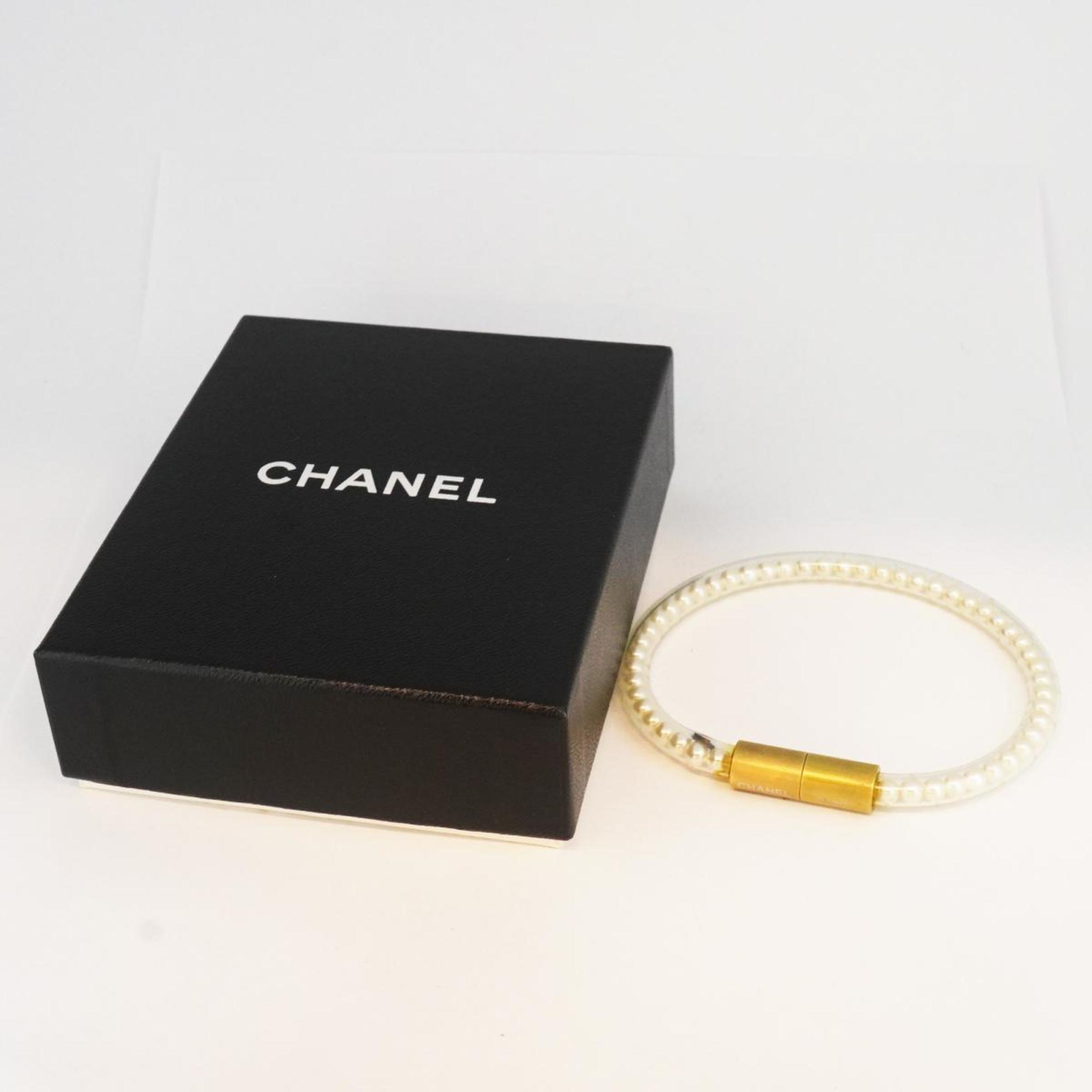 Chanel Bracelet Faux Pearl GP Plated Vinyl Gold Women's