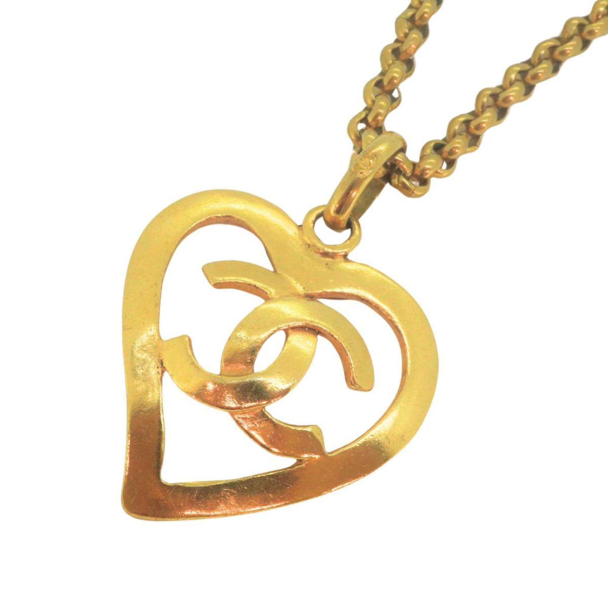 Chanel Necklace Coco Mark Heart Motif GP Plated Gold 95P Women's